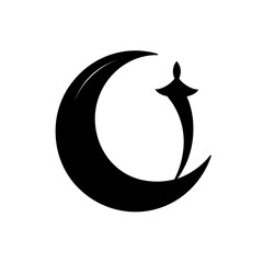 Stylized crescent moon with abstract star shape on transparent background silhouette