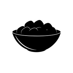 Silhouette of bowl filled with round objects food on transparent background