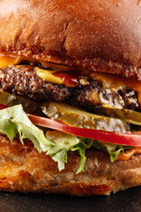  Juicy gourmet hamburger served on a plate