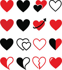  red black heart vector collection white background.