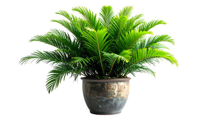 Fototapeta premium Lush green plant with many fronds in a decorative, glazed ceramic pot