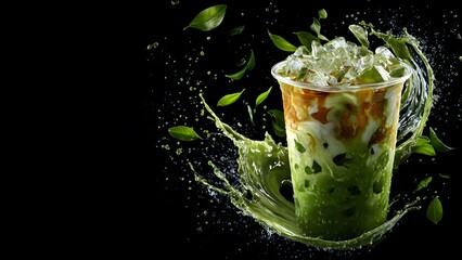 Matcha meets Mango: A tropical fusion of green tea energy and sweet fruit, captured in an unforgettable, dynamic moment.