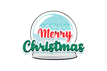 Merry Christmas text in snow globe illustration