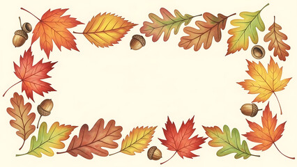 Autumnal Frame with Colorful Leaves and Acorns for Seasonal Designs