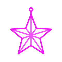 Neon pink star christmas ornament in outlined style