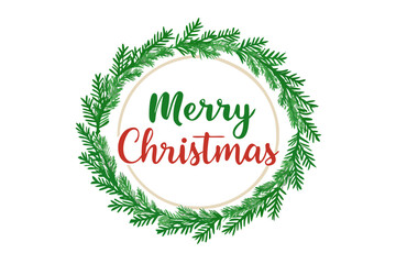 Christmas Wreath with Handwritten Merry Christmas Text