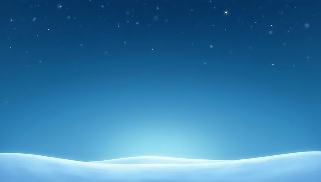 Winter night sky over snowy landscape with faint stars
