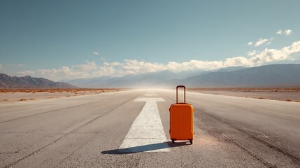 Adventurous journey ahead a solo suitcase on an empty runway inspirational travel scene.