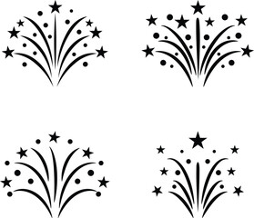 Vector illustrations of celebratory firework bursts with stars and dots.