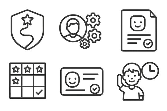 K-12 Education Line Icons. Line style icons of CBE in K-12 education: elementary badge path, middle school skills, student goal