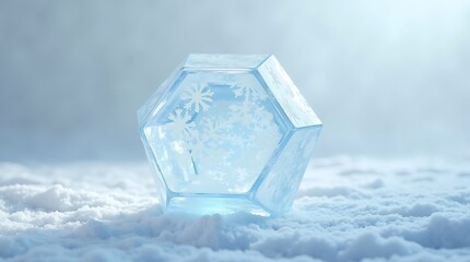 Hexagonal crystal floating on soft white clouds