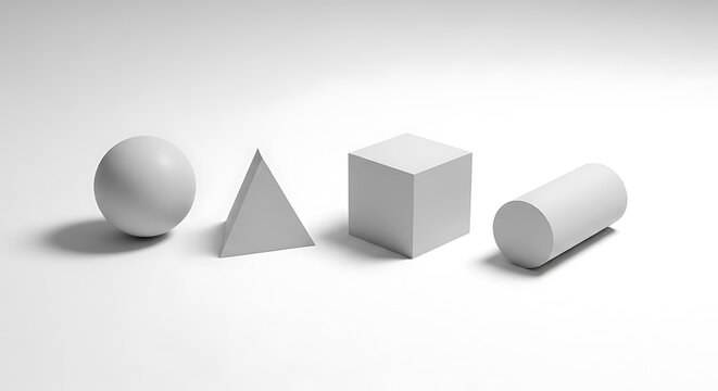 A Collection of Fundamental Geometric Shapes Demonstrating Light and Shadow Principles