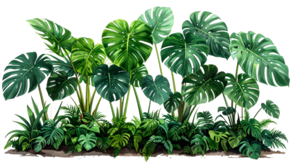 Dense digital foliage of lush, vibrant, green tropical plants