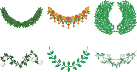 Collection of six different decorative garlands isolated on transparent background, perfect for adding a touch of elegance