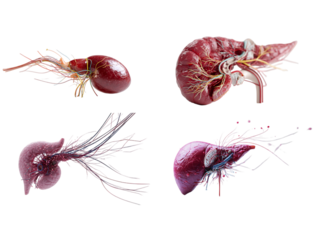 Detailed anatomical models of human kidneys and adrenal glands on a white background