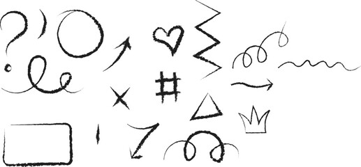 Rough hand drawn graphic accents and marker shapes with sketchy doodle elements for creative designs