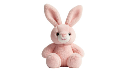 Adorable pink bunny plush toy isolated PNG on transparent background, cute stuffed animal for kids and Easter decoration
