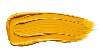 Vibrant yellow paint stroke isolated PNG, thick brushstroke of oil paint for artistic design and creative projects on transparent background