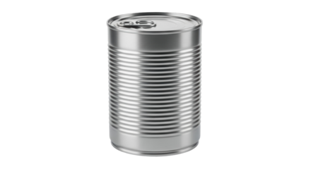 Silver metal food can isolated PNG on transparent background, canned goods container for preservation and storage