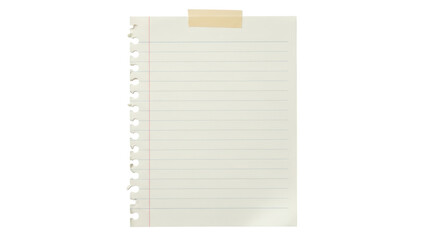 Lined notebook paper with tape isolated PNG, torn edge note for message, reminder, or scrapbook on...