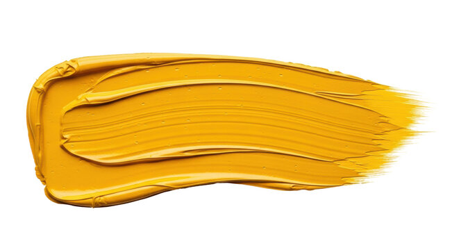 Vibrant yellow paint stroke isolated PNG, thick brushstroke of oil paint for artistic design and creative projects on transparent background