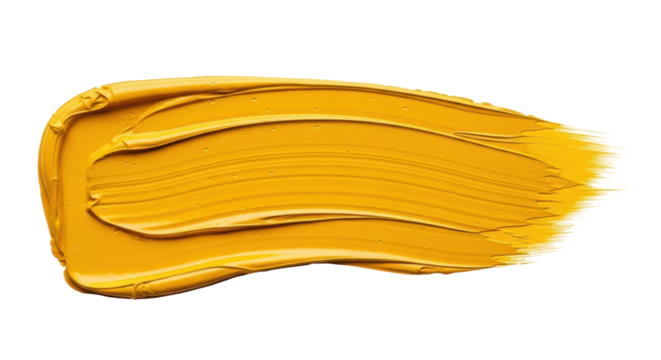 Vibrant yellow paint stroke isolated PNG, thick brushstroke of oil paint for artistic design and creative projects on transparent background