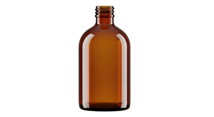 Amber glass bottle isolated PNG on transparent background, empty medicine container for pharmaceutical and aromatherapy use, brown