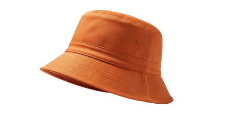 Orange bucket hat isolated PNG, stylish sun hat for summer fashion and outdoor activities, on transparent background