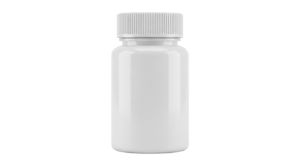 Blank white plastic bottle isolated PNG, supplement container for pills or capsules on transparent background, healthcare and medicine