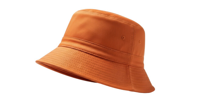 Orange bucket hat isolated PNG, stylish sun hat for summer fashion and outdoor activities, on transparent background