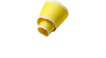 Yellow paper roll isolated PNG on transparent background, rolled up paper for crafts and creative projects, vibrant color