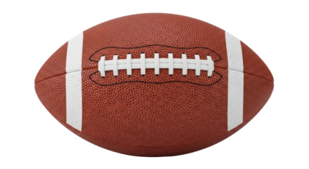 American football isolated PNG, brown leather ball with white stripes and laces for sports equipment and game day designs