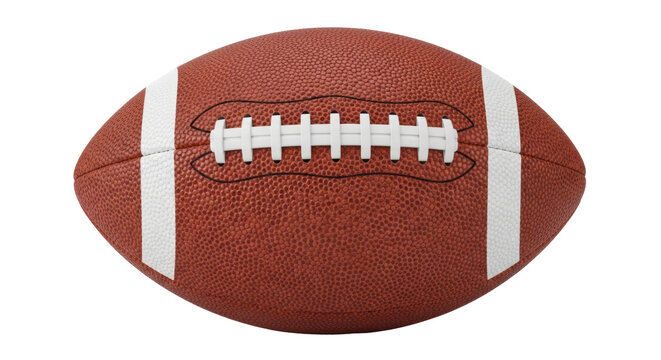 American football isolated PNG, brown leather ball with white stripes and laces for sports equipment and game day designs - Powered by Adobe