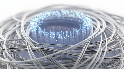 Modern fiber optics show a digital future, data streams, connection, and technology; a visual of high-speed internet and global communications network