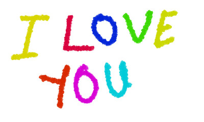 I Love You Text in Colorful Chalk on Transparent Backdrop
