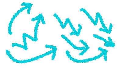 Set of Cyan Arrows in Various Directions on Transparent Area