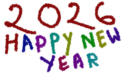 Happy New Year 2026 Chalk Drawing on Transparent Background