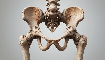 Striking skeletal hip bone anatomy for medical reference, educational resources, and anatomical studies - showcasing intricate bone structure with organic texture