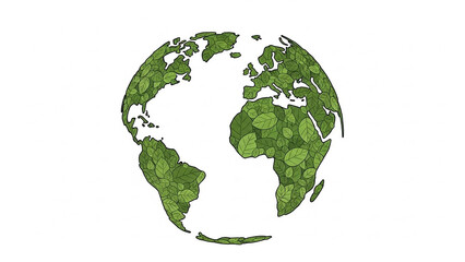 Globe made from green leaves, isolated on white background, clean vector eco-concept illustration.