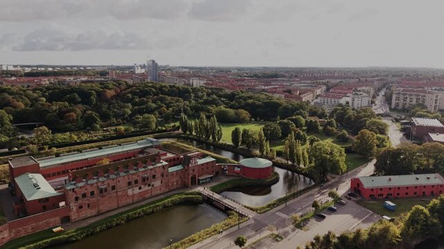 Aerial view of Malmohus Castle and kungsparken, Sweden.