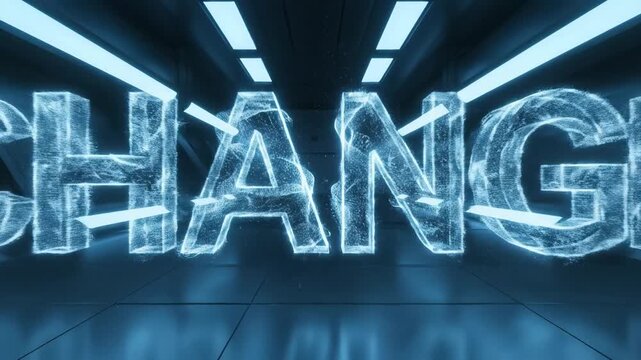 Futuristic Digital Tunnel with Glowing Change Word Animation.