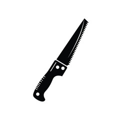 Black pruning saw silhouette on white background garden