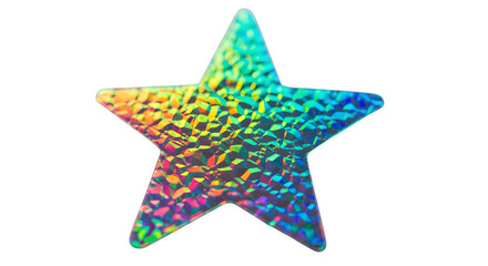 Obraz premium Iridescent holographic star shape isolated on transparent background