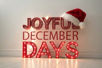 Celebrate joyful December days with a glowing vintage marquee sign and Santa hat for warm holiday cheer and festive spirit, perfect for Christmas promotions