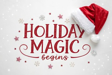 Holiday magic begins with Santa's hat and festive sparkles, a Christmas celebration of joy and wonder perfect for seasonal promotions and cheerful greetings