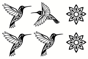 Mandala style hummingbird icon set with minimalist geometric design