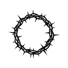 Crown of Thorns black silhouette icon, religious macabre vector symbol of suffering, sacrifice, and dark spirituality isolated on white, vector design.