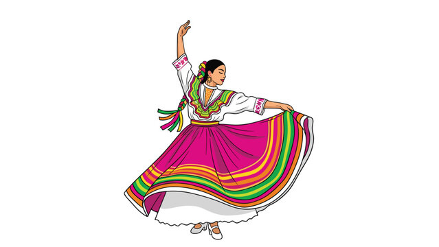 Vibrant folk dancer in traditional dress gracefully performing a cultural dance with passion and flair, celebrating heritage and tradition