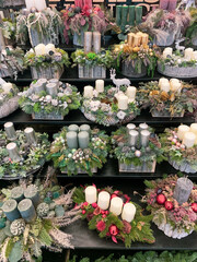 Elegant Christmas Candle and Floral Centerpiece Display