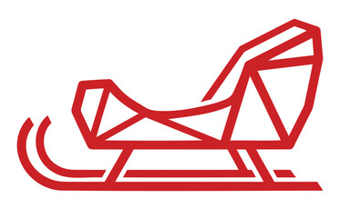 Red geometric line art of sled on white background — ideal for winter sports, design and icon content.